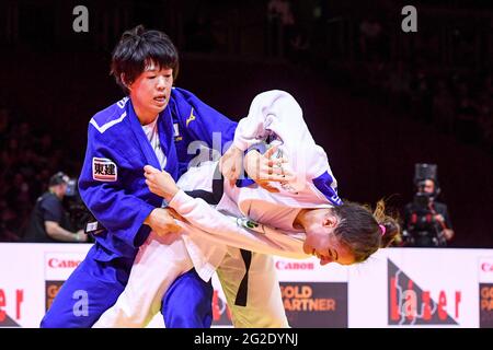 BUDAPEST, HONGRIE - JUIN 10 : Yoko Ono du Japon, Barbara Matic de Croatie pendant les Championnats du monde de judo Hongrie 2021 au Papp Laszlo Budapest Sports Arena le 10 juin 2021 à Budapest, Hongrie (photo de Yannick Verhoeven/Orange Pictures) Banque D'Images