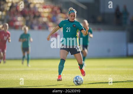 Stade Horsens, Horsens, Danemark. 10 juin 2021. Ellie Carpenter d'Australie pendant le Danemark contre l'Australie sur le stade Horsens, Horsens, Danemark. Kim Price/CSM/Alamy Live News Banque D'Images