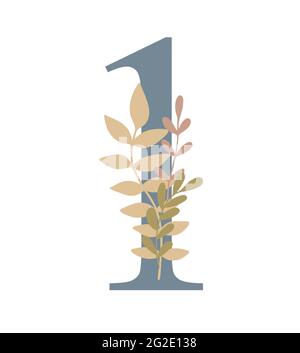 Nombre décoré de fleurs, illustration vectorielle monogramme floral de style boho simple, collection de lettrage décoratif couleur pastel plat Illustration de Vecteur