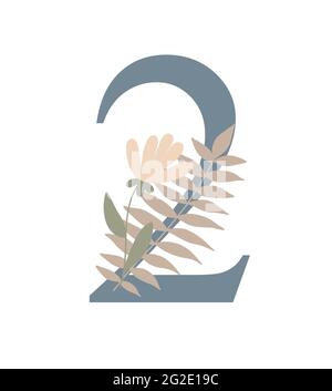 Nombre décoré de fleurs, illustration vectorielle monogramme floral de style boho simple, collection de lettrage décoratif couleur pastel plat Illustration de Vecteur