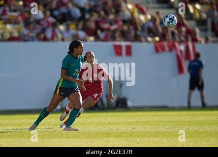 Stade Horsens, Horsens, Danemark. 10 juin 2021. Mary Fowler d'Australie pendant le Danemark contre l'Australie sur le stade Horsens, Horsens, Danemark. Kim Price/CSM/Alamy Live News Banque D'Images