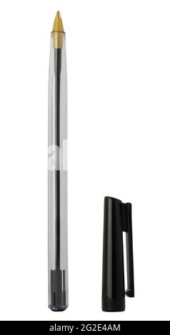 Un stylo à bille en plastique bon marché avec encre noire isolée sur UN fond blanc Banque D'Images