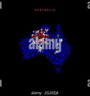 Carte du drapeau de l'Australie, motif de particules chaotiques dans les couleurs du drapeau australien. Illustration vectorielle isolée sur fond noir. Illustration de Vecteur