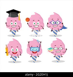 Élève d'école de coton bonbon fraise personnage de dessin animé avec diverses expressions. Illustration vectorielle Illustration de Vecteur