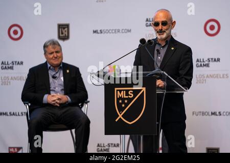 Larry Freedman, président et CBO de LAFT, parle lors d'une annonce de presse MLS et LIGA MX à Banc, en Californie, le mercredi 9 juin 2021, à Los Angel Banque D'Images