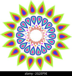 Mandala coloré bleu vert, orange, bleu sarcelle et rose Illustration de Vecteur