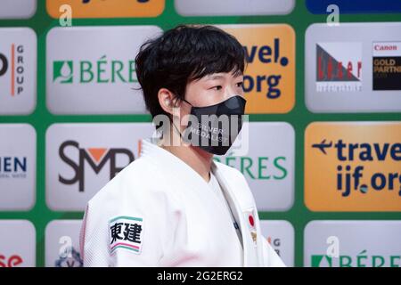 Cérémonie de remise des prix de la femme de Yoko Ono -70 kg au Japon lors des Championnats du monde de judo 2021 à Budapest Sports Arena, en Hongrie, le 10 juin 2021 Banque D'Images