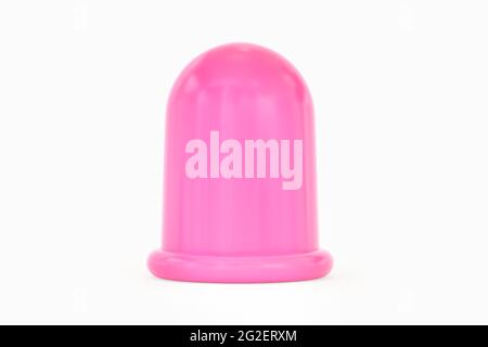 Outil de massage à bulles anti-cellulite en silicone. Tasse de massage anticellulite rose isolée sur fond blanc. Rendu 3D. Vue avant. Banque D'Images