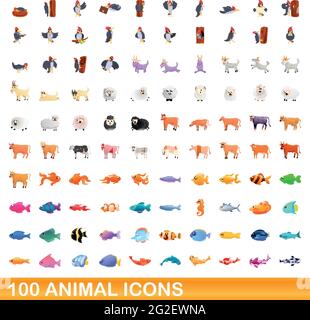 100 icônes d'animaux fixés. Cartoon illustration de 100 icônes animales vector set isolé sur fond blanc Illustration de Vecteur