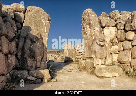 Monument historique de l'archéologie en Turquie la porte du Lion à Hattusa capitale de l'Empire Hittite, Cappadoce Banque D'Images