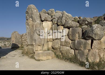 Monument historique de l'archéologie en Turquie la porte du Lion à Hattusa capitale de l'Empire Hittite, Cappadoce Banque D'Images