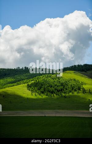 Hulun Buir. 10 juin 2021. Photo prise le 10 juin 2021 montre le paysage d'été de la forêt et des prairies le long de la route nationale no 332 à Hulun Buir, région autonome de la Mongolie intérieure de la Chine du nord. Credit: Lian Zhen/Xinhua/Alay Live News Banque D'Images