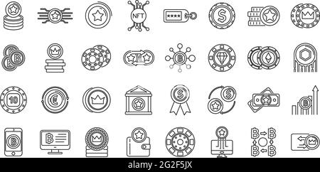 Ensemble d'icônes jetons pièces, style de contour Illustration de Vecteur
