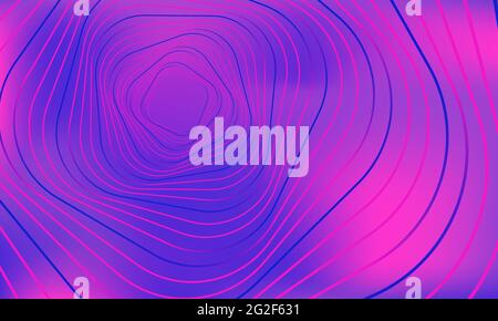 Bannière géométrique abstraite. Lignes violettes tourbillonnantes sur fond rose dégradé. Tourbillons carrés, bandes ondulées, mouvement de rotation, image néon. Futuriste tw Illustration de Vecteur