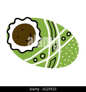 Vector mignon chien scandinave pour enfants. Bébé afro-américain dans une couverture verte confortable avec ornement isolé sur fond blanc. Kawaii souriant cha Illustration de Vecteur