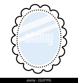 Miroir de style vectoriel plat. Illustration mignonne avec un meuble minimaliste. Miroir de contour avec verre bleu brillant isolé sur fond blanc. Illustration de Vecteur