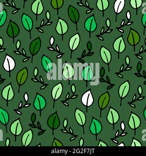 Motif fleuri vectoriel sans couture. Feuilles et branches vertes isolées sur fond vert. Décoration tropicale pour papier peint, textile, papier d'emballage, poste Illustration de Vecteur