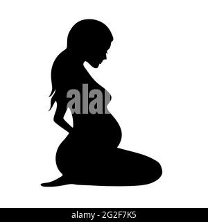 Silhouette vectorielle d'une femme enceinte. Belle fille mince s'attendant à un bébé. Figure noire d'une femme enceinte assise isolée sur fond blanc Illustration de Vecteur