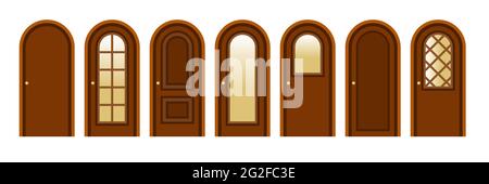 Ensemble de portes en bois modernes pour la conception de l'intérieur de la maison ou de rénovation de la maison. Portes isolées sur fond blanc, vue avant. Style plat. Vecteur illu Illustration de Vecteur