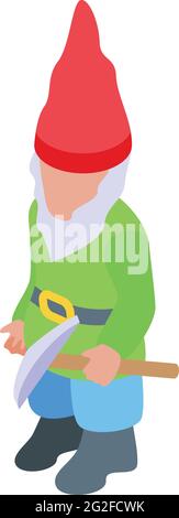 GNOME avec icône de pioche. Isométrique de Gnome avec icône de vecteur de pioche pour la conception de sites Web isolée sur fond blanc Illustration de Vecteur