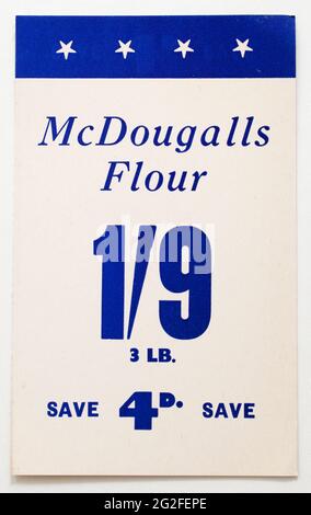 Vinatge années 1960 Boutique Publicité carte d'affichage des prix - farine McDougalls Banque D'Images