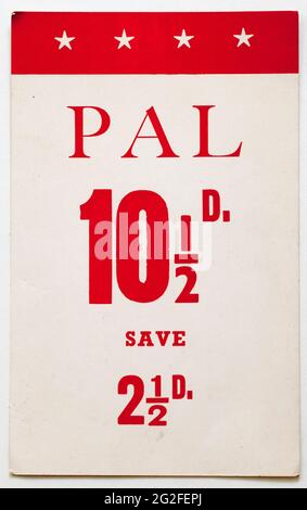 Vinatge années 1960 Boutique Publicité carte d'affichage des prix - Pal chien nourriture Banque D'Images