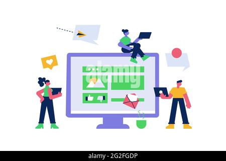 Homme et femme communiquant via l'application de réseaux sociaux Illustration de Vecteur