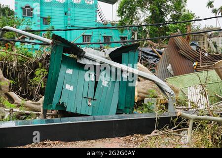 Howrah, Bengale-Occidental, Inde - 31 mai 2020 : Super cyclone Amphan arbre déraciné qui est tombé, a brisé des maisons et a bloqué le pavé. La dévastation a ma Banque D'Images