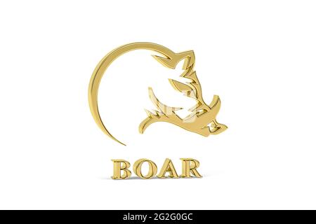 Icône de boar 3d doré isolée sur fond blanc - rendu 3d Banque D'Images