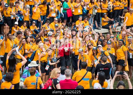 Les bénévoles coulisses pendant la pan/parapanaméricains de Toronto 2015. Le gouvernement reconnaît le travail comme essentielle pour le bon développement des jeux Banque D'Images