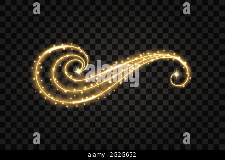Élément de design « fleurir » avec effet brillant doré. Tourbillon décoratif avec paillettes dorées, paillettes, étoiles brillantes et particules de poussière. Illustration vectorielle Illustration de Vecteur