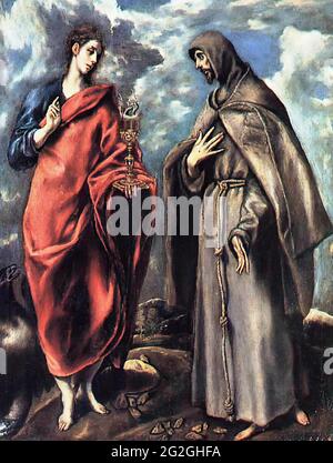 Domínikos Theotokópoulos - El Greco - Saint John évangéliste St Francis C 1608 Banque D'Images