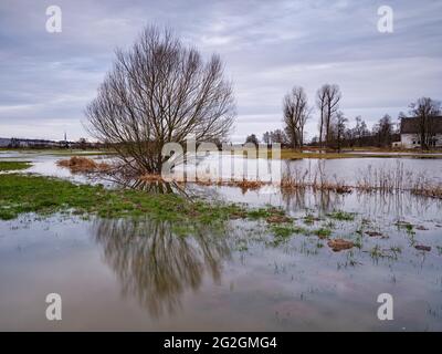 Inondations hivernales au Schmutter, Banque D'Images