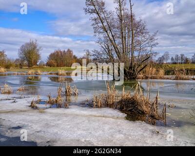 Inondations hivernales au Schmutter, Banque D'Images