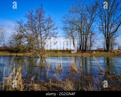 Inondations hivernales au Schmutter, Banque D'Images