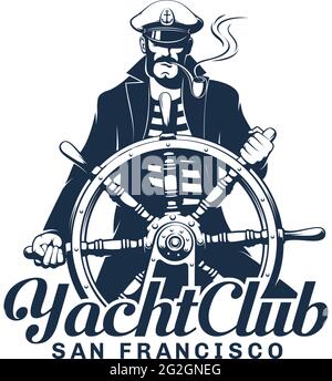 Logo du club de yacht avec un timonier Illustration de Vecteur