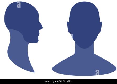Silhouette d'avatar du profil de vue avant et latérale de l'homme avec un crâne et une zone de menton en surbrillance Illustration de Vecteur