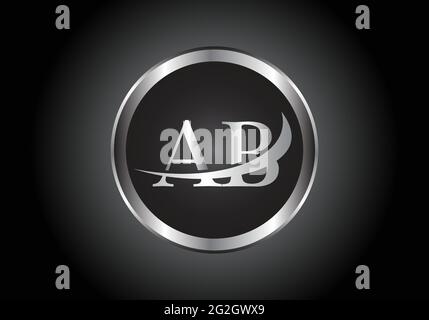Lettre d'argent AB combinaison métal logo alphabet conception d'icône avec la couleur grise sur le noir et blanc dégradé design pour une entreprise ou une entreprise Illustration de Vecteur