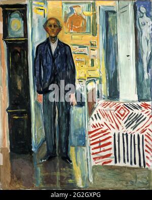 Edvard Munch - Auto-portrait entre l'horloge et le lit Banque D'Images