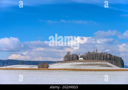 Allemagne, Bavière, haute-Bavière, Tölzer Land, Dietramszell, Quartier Ascholding, paysage d'hiver avec Schimmelkapelle St. Georg Banque D'Images