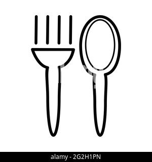 Icône fourche et cuillère isolée sur fond blanc. Symbole du restaurant ou du café. Style de conception de contour minimal simple. Panneau de menu. Illustration du vecteur de stock Illustration de Vecteur