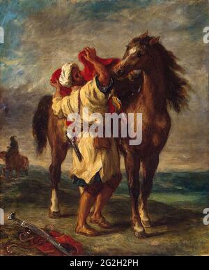 Eugène Delacroix - le cheval arabe est en selle Banque D'Images