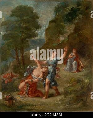 Eugène Delacroix - four Seasons, Printemps - Eurydice mordu par un serpent en cueillant des fleurs Banque D'Images