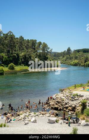 Sources chaudes sur le fleuve Waikato près de Taupo, district de Taupo, Île du Nord, Nouvelle-Zélande Banque D'Images