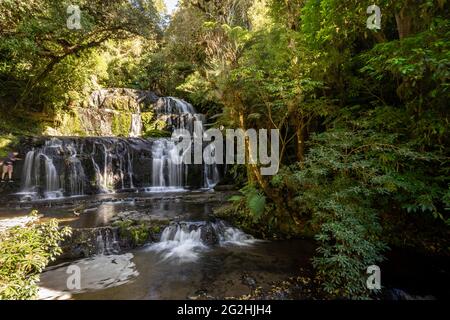 Chutes de Purakuunui dans les Catlins, Île du Sud, Nouvelle-Zélande Banque D'Images