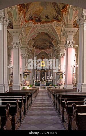 Église paroissiale catholique Saint-Gangolf, photo intérieure, Amorbach, Odenwald, Bavière, Allemagne Banque D'Images