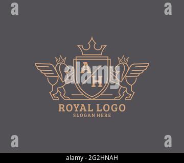 AH lettre Lion Royal Luxury Heraldic, Crest logo template dans l'art vectoriel pour restaurant, Royalty, Boutique, café, Hôtel, Héraldique, bijoux, mode et Illustration de Vecteur