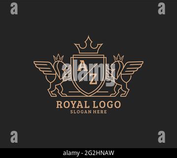 AZ lettre Lion Royal Luxury Heraldic, Crest logo template dans l'art vectoriel pour restaurant, Royalty, Boutique, café, Hôtel, Héraldique, bijoux, mode et Illustration de Vecteur