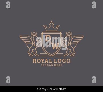 DW Letter Lion Royal Luxury Heraldic, Crest logo template dans l'art vectoriel pour restaurant, Royalty, Boutique, café, Hôtel, Héraldique, bijoux, mode et Illustration de Vecteur