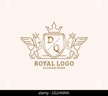 DQ lettre Lion Royal Luxury Heraldic, Crest logo template dans l'art vectoriel pour restaurant, Royalty, Boutique, café, Hôtel, Héraldique, bijoux, mode et Illustration de Vecteur